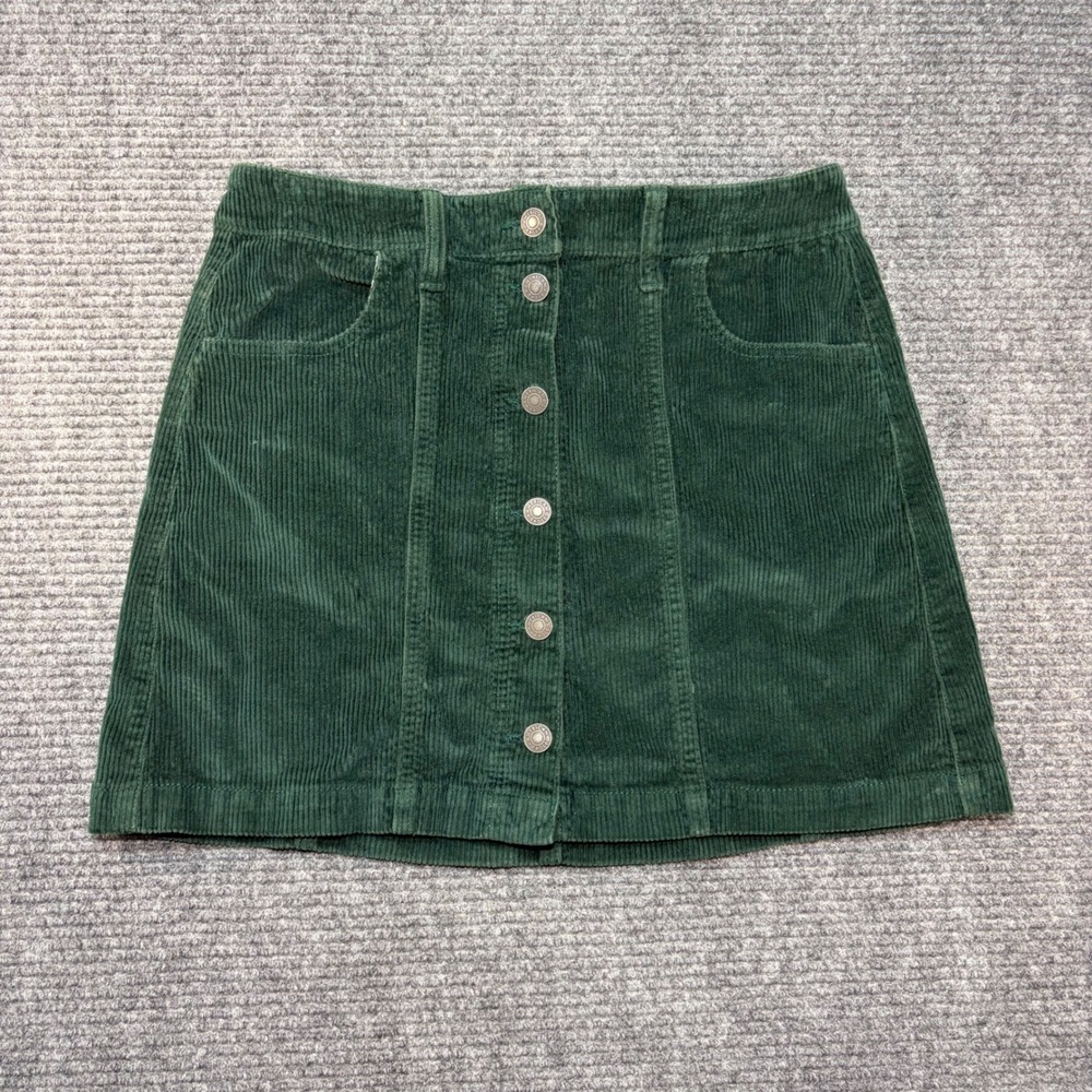 American Eagle Green Corduroy Button Front Mini Skirt Stretch Size 6 Regular
